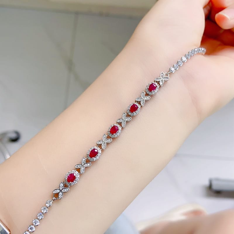 Fashion beautiful DIY natural old roast ruby bracelet 3*4mm925 silver fast hand Live supply wholesale