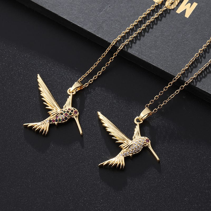 Niche Design Innovative Personality Bird Necklace Pendant Micro-inlaid Zircon Gold Plated Clavicle Chain Female European and American Cross-border Supply