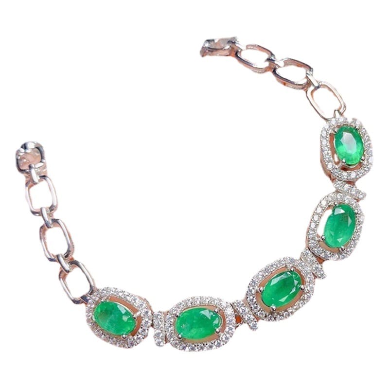 Emerald women's bracelet 925 silver inlaid natural emerald bracelet women's chain live supply wholesale