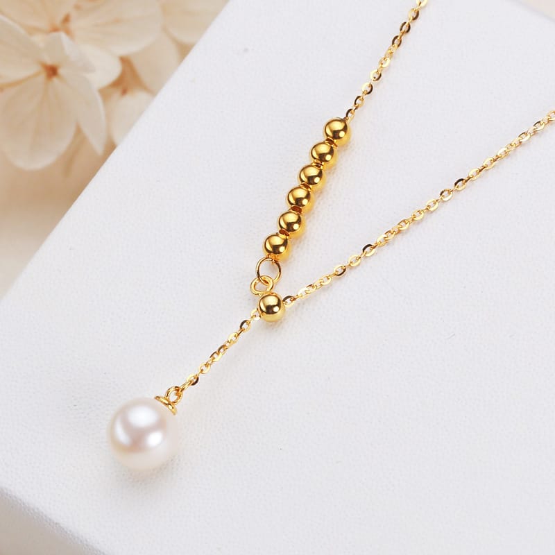 Jewelry 7mm round pearl S925 silver necklace Y chain pearl necklace clavicle chain freshwater pearl necklace