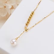 Jewelry 7mm round pearl S925 silver necklace Y chain pearl necklace clavicle chain freshwater pearl necklace