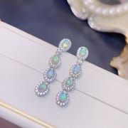 Luxury natural opal earrings 925 silver 4*3mm luxury multi-grain opal earrings fire color can be checked