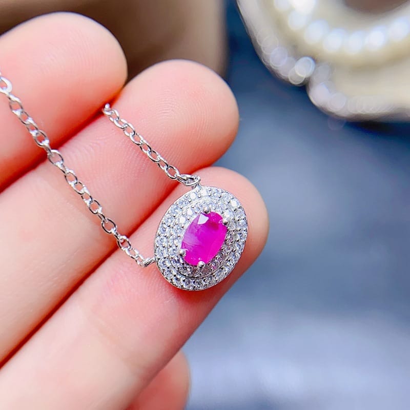 Simple natural non-burning ruby necklace main stone 6*4mm clavicle chain pendant exquisite first-hand supply