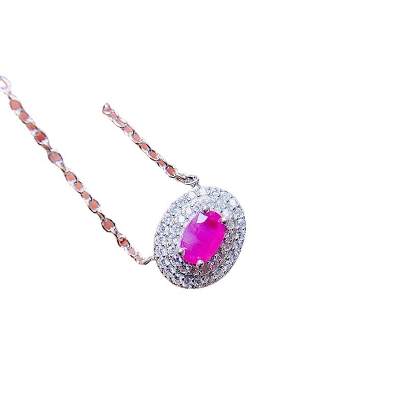Simple natural non-burning ruby necklace main stone 6*4mm clavicle chain pendant exquisite first-hand supply