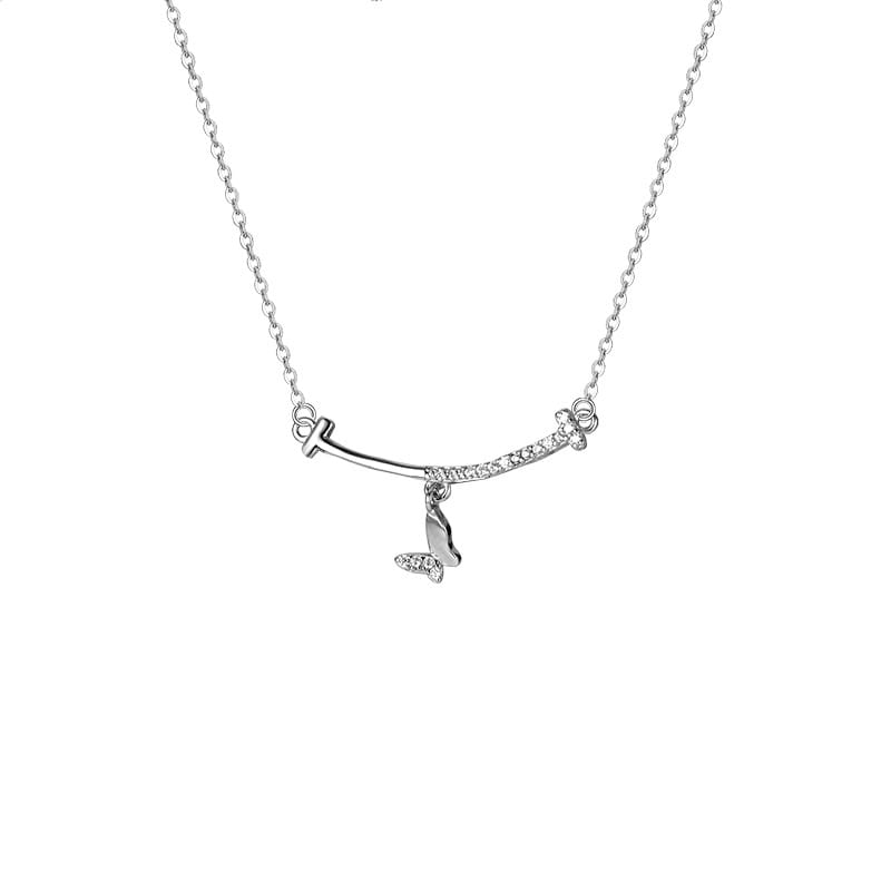 Aobao S999 pure silver smiling butterfly necklace niche design line exquisite diamond-embedded fashion light luxury clavicle chain