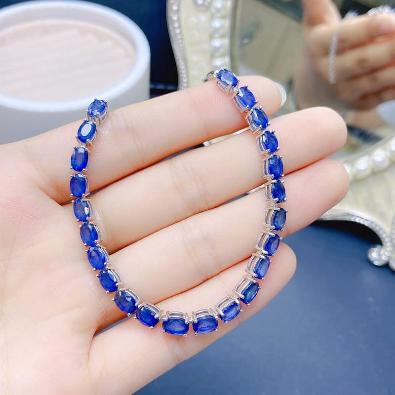 Sapphire bracelet 925 silver inlaid natural sapphire bracelet 4*6mm ladies chain live supply wholesale