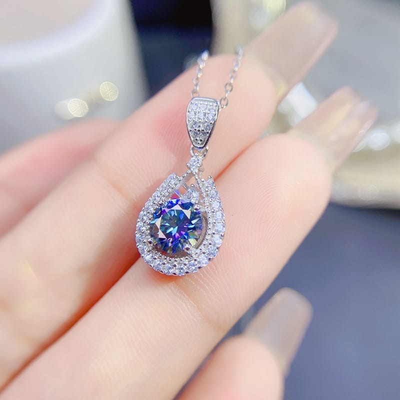 Mossan Diamond Pendant to Send Girlfriend 925 Silver Inlaid Colorful Mossan Diamond Pendant Mesang GRA Certificate Waist Size 1 karat
