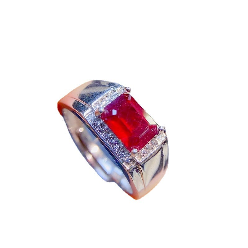 Natural New burning Ruby male ring small star anise 6 * 8mm 925 silver ring wholesale trembles live supply