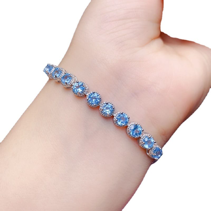 Natural Topaz bracelet 5 * 5mm women's bracelet 925 silver inlaid lantopa beautiful colorful treasure wholesale