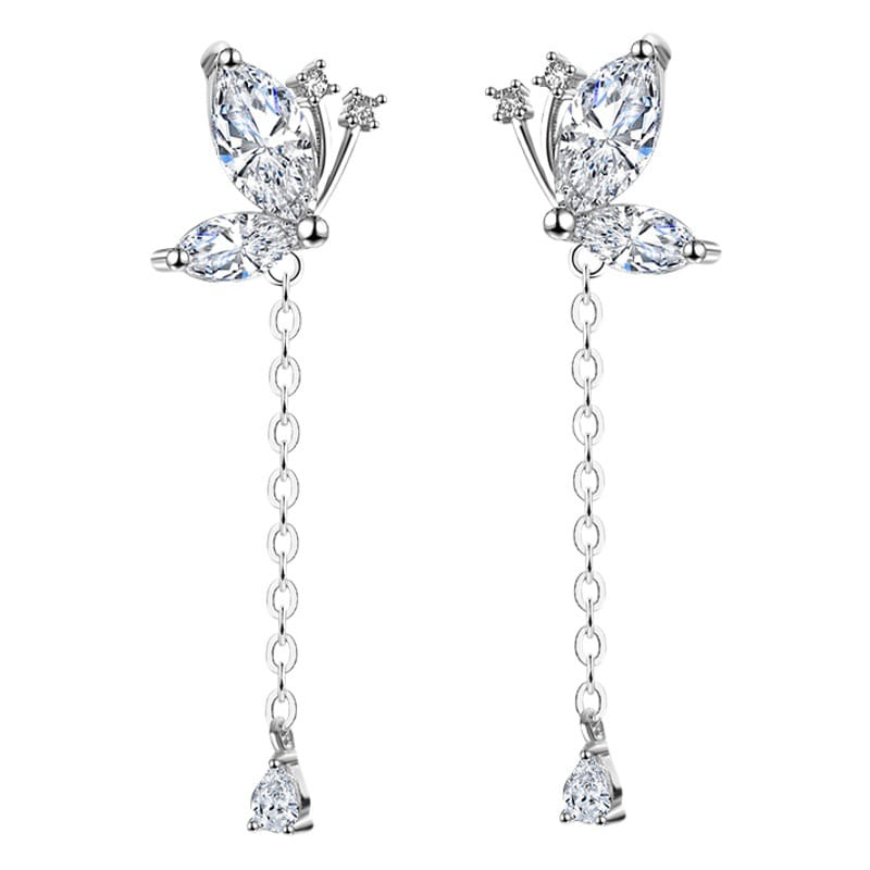 S999 Sterling Silver Butterfly Earrings Women's Korean Elegant Long Mori Super Fairy Earrings Fashionable Ear Jewelry