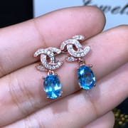 Luxury Stud Earrings Natural Swiss Blue Topaz 925 Sterling Silver Single Grain 2 Karat Wholesale