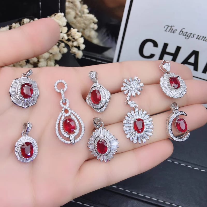 Natural ruby necklace 925 silver style wholesale color pigeon red blood can be used as certificate
