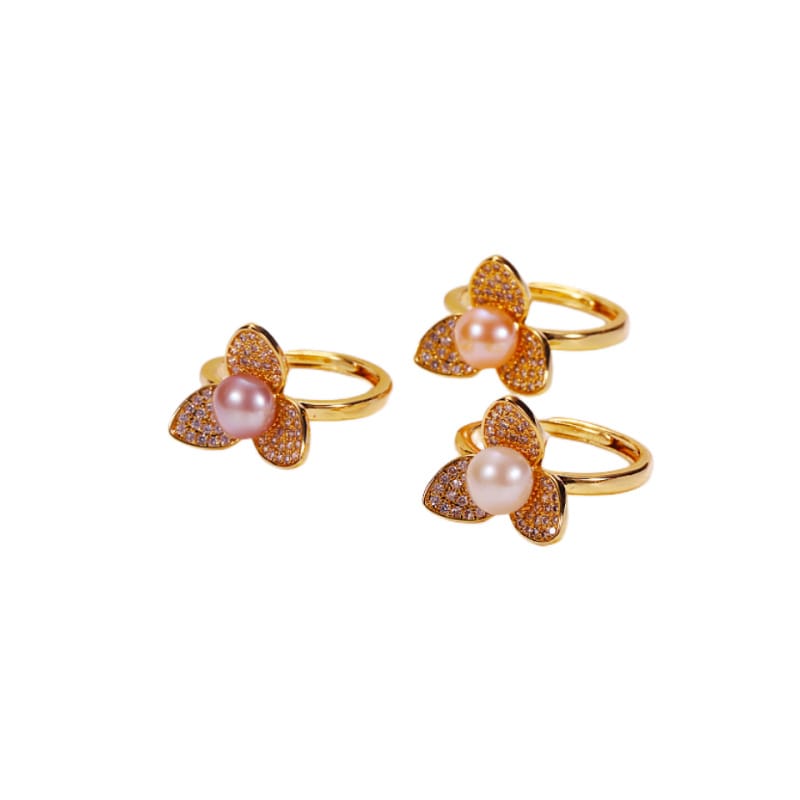 Pearl Jewelry Opening Adjustable Ring Real Gold Electroplated Micro-inlaid Zircon Freshwater Pearl Ring