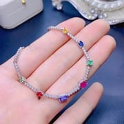 Natural Emerald Sapphire Ruby Tanzanite Bracelet Duobao Inlaid 925 Silver Wholesale