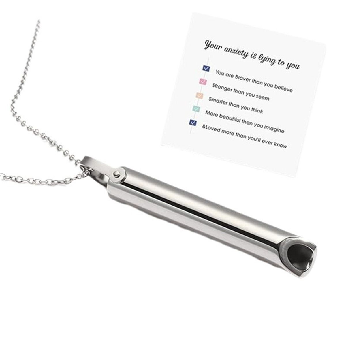 Amazon Titanium Steel Whistle Meditation Mindfulness Breathing Decompression Anxiety Yoga Stainless Steel Pendant Necklace in stock Wholesale