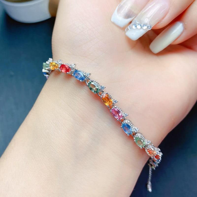 Girls bracelet natural color sapphire bracelet 925 silver send certificate live TikTok supply