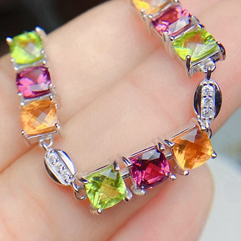 Fresh natural magnesium aluminum olivine citrine bracelet 925 silver inlaid women's 