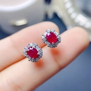 Ruby stud earrings 925 silver women's natural old burning gem has been tested one-piece delivery overseas supply batch