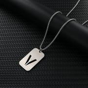 Alphabet Hollow Necklace Men's Trendy Hip-Hop Woolen Chain Accessories Rectangular Gloss Military Brand Pendant Women's Stainless Steel Pendant