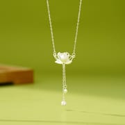 Po S999 Foot Silver New Lotus Tassel Necklace Women's Retro Chinese Style Lotus Pendant Hair Elegant