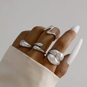 Europe and the United States cross-border geometric metal wind lava line ring four-piece irregular smooth opening ring suit