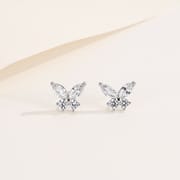 S925 Sterling Silver Butterfly Earrings Light Luxury Simple Love Insert Flash Zirconium All-match Earrings Cross-border New