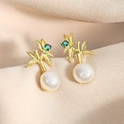 Natural Freshwater Pearl Earrings Elegant Light Luxury Bamboo Report Ping Leaf Earrings Niche Design New Earrings