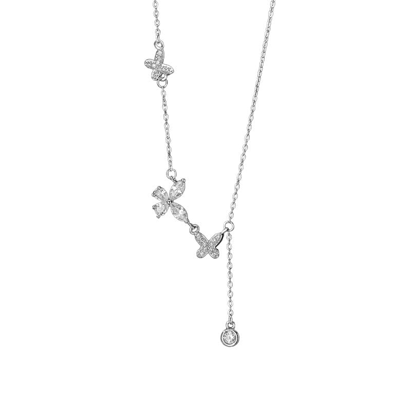 Po S999 Silver Butterfly Tassel Necklace Women's New Arrival Light Luxury Niche Korean Style Sweet Cute Necklace for Hair