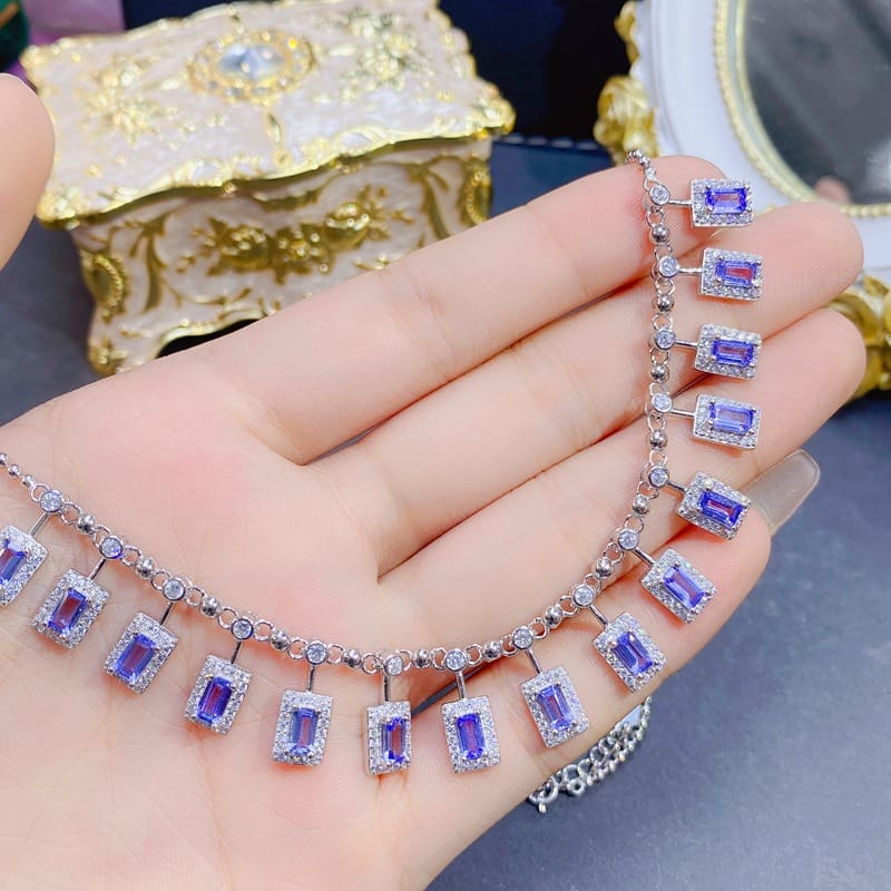 Light luxury natural rose stone evening necklace 925 silver inlaid rose stone women's clavicle necklace wholesale