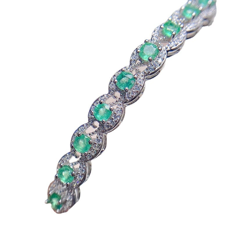 Small fresh bracelet 925 silver inlaid natural emerald bracelet women's buckle bracelet live TikTok supply