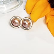 Natural Freshwater Pearl Earrings Black and White Large Round Buckle Zircon Earrings Small Chanel Style Personalized Fashion Earrings Earrings New Style