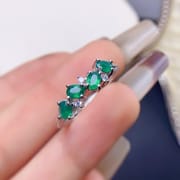 Natural Emerald female ring main stone 3*4mm925 Silver open mouth style fashion colorful treasure wholesale one-piece delivery