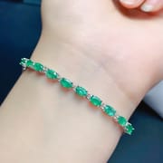 Jewelry live supply 925 silver inlaid natural emerald bracelet simple style tested wholesale