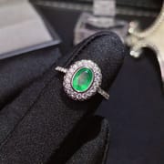 Real photos around drill natural Zambia 5*7 emerald ring 925 silver live support re-inspection