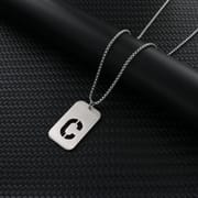 Alphabet Hollow Necklace Men's Trendy Hip-Hop Woolen Chain Accessories Rectangular Gloss Military Brand Pendant Women's Stainless Steel Pendant