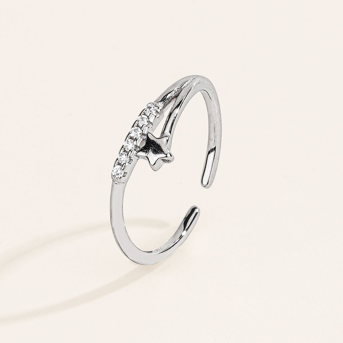 S925 sterling silver with zircon star fashion design open ring for women 