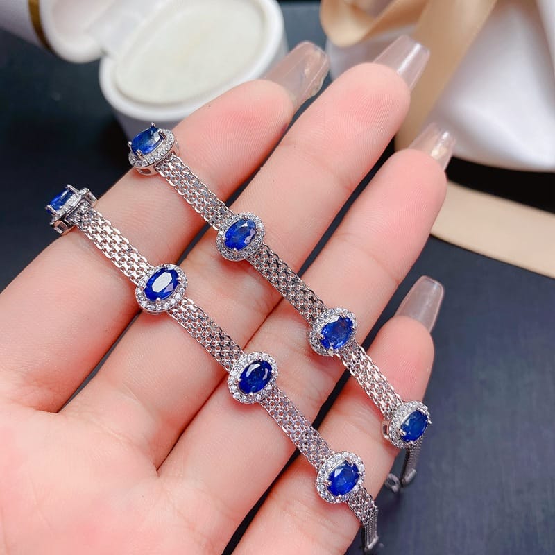 New on New Natural Sapphire Bracelet 925 Silver Inlay Gift Wholesale