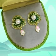 Natural Freshwater Pearl Earrings Guofeng Lotus Pond Moonlight Pearl Earrings Lotus Leaf Flower Earrings S925 Sterling Silver Earrings