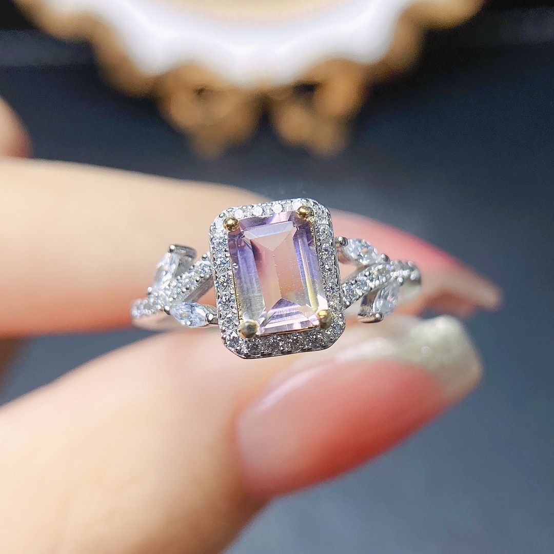 Factory wholesale explosions natural amethyst ring S925 silver inlaid main stone 5*7 selling Europe and the United States a generation of hair
