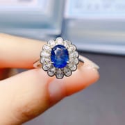Factory wholesale explosions natural sapphire ring S925 silver inlaid with the main stone 6*8 selling Europe and the United States a generation of hair