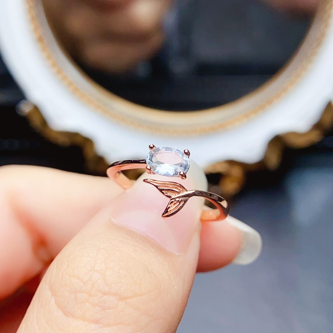 Factory wholesale explosions natural aquamarini ring S925 silver inlaid main stone 4*6 selling Europe and the United States a generation of hair