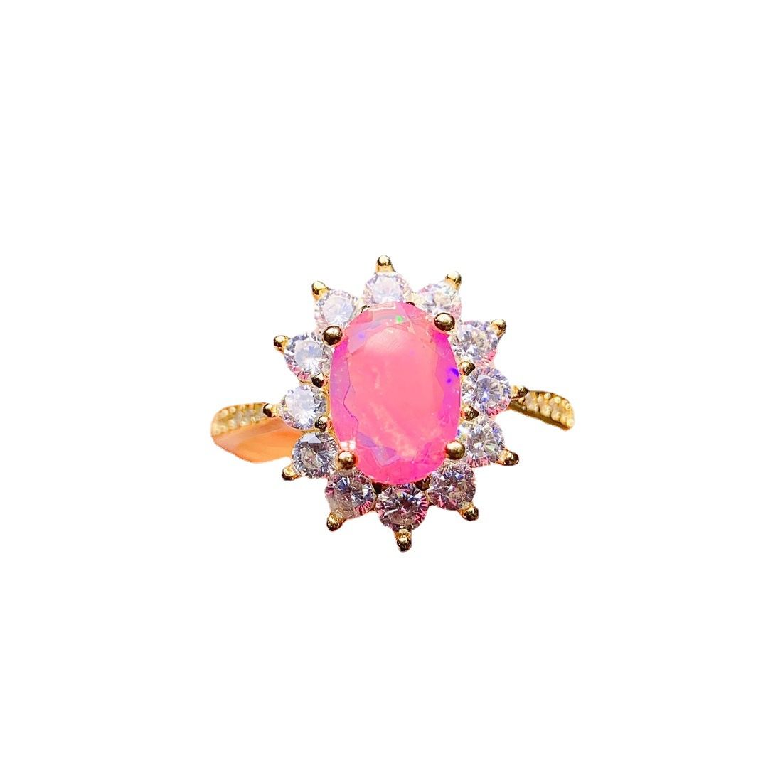 Factory wholesale explosions natural powder Opal ring S925 silver inlaid main stone 6*8 hot Europe and the United States a generation of hair