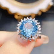 Factory wholesale explosions natural Topaz ring S925 silver inlaid main stone 11*11 selling Europe and the United States a generation