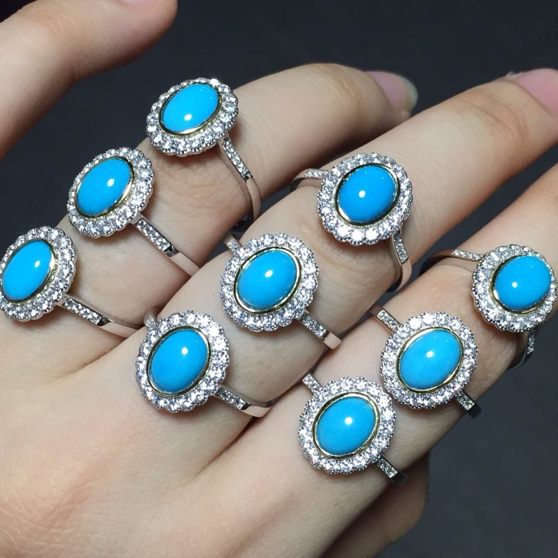 Natural American blue turquoise ring 925 silver inlaid sleeping beauty loose ring popular