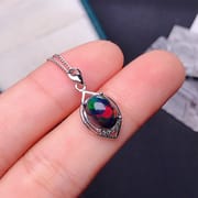 Black opal pendant 925 silver inlaid Black Opal colorful opal pendant live delivery one-piece delivery