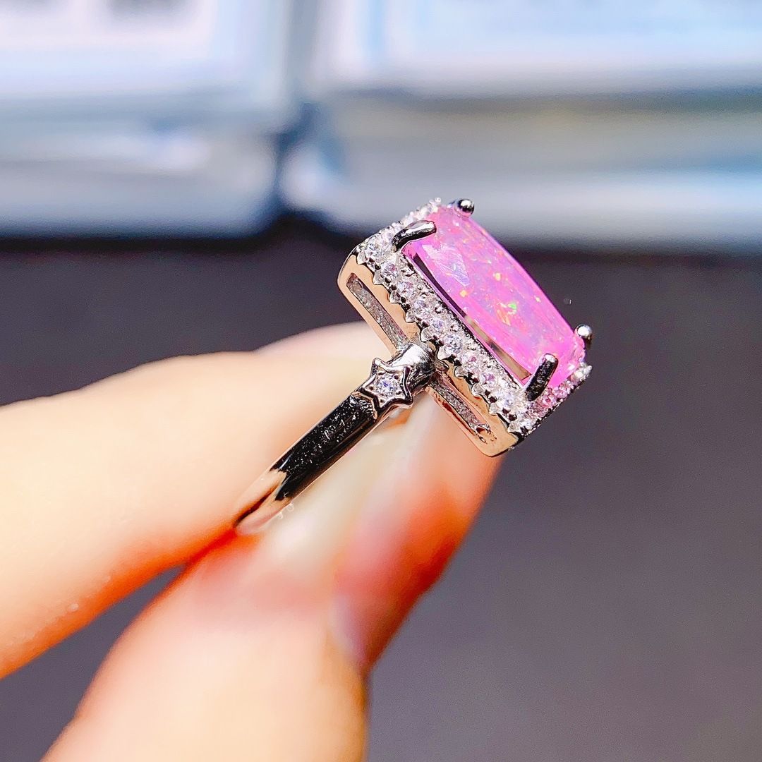 Factory wholesale explosions natural powder Opal ring S925 silver inlaid with the main stone 5*10 selling Europe and the United States a generation of hair