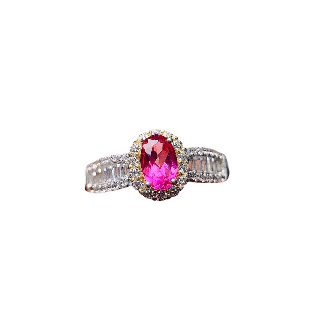 Factory wholesale explosions natural powder Topaz ring S925 silver inlaid main stone 4*6 selling Europe and the United States a piece