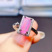 Factory wholesale explosions natural powder Opal ring S925 silver inlaid with the main stone 5*10 selling Europe and the United States a generation of hair