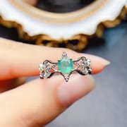 Factory wholesale explosions natural emerald ring S925 silver inlaid main stone 5*5 selling Europe and the United States a generation of hair