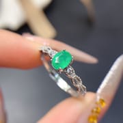 Simple natural emerald oval 5*4mm ladies ring exquisite female ring 925 silver color green detection